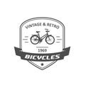 Bicycle store emblem or logo, retro bike badge with banner