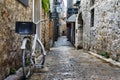 Bicycle, street in Budva old town, Montenegro