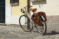 Bicycle on the streets of a small town in Italy. Processing in the style of drawing