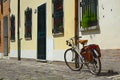 Bicycle on the streets of a small town in Italy. Processing in the style of drawing