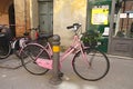 Bicycle on the streets of a small town in Italy. Processing in the style of drawing