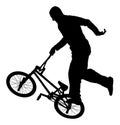 Bicycle stunts silhouette. Biker exhibition. Trick with bicycle.