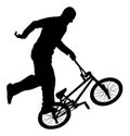 Bicycle stunts vector silhouette. Bike performer. exercising acrobatic figure. Complicate trick. Royalty Free Stock Photo