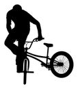 Bicycle stunts vector silhouette. Bike performer. exercising acrobatic figure. Complicate trick.