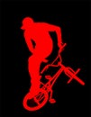 Bicycle stunts vector silhouette isolated on black background. Freestyle ace ride performed trail bike tricks.