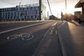 Bicycle symbol on bicycle lane on the road in downtown of DÃÂ¼sseldorf, Germany.