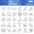 Bicycle thin line icon set, bike symbols collection or sketches. Bicycle parts and accessories linear style signs for Royalty Free Stock Photo