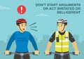 Don\'t start arguments with the police. Close-up front view of yelling bike rider and bicycle patrol.