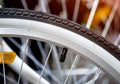 Bicycle tire close-up. Bicycle shop Royalty Free Stock Photo