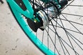 Tire spokes of Bright Color Turquoise Bicycle wheel Royalty Free Stock Photo