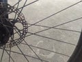 Bicycle tire metal spokes closeup