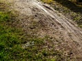 Bicycle tire print on the ground. Royalty Free Stock Photo