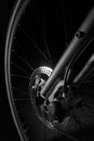 Bicycle tire, rim and spokes - shinny disc brakes Royalty Free Stock Photo