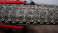 Bicycle tire worn out, close-up of a studded bicycle tire. Royalty Free Stock Photo