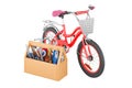 Bicycle with toolbox. Service and repair of kids bicycles, 3D rendering