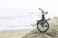 Bicycle toy on beach holiday sunset time Royalty Free Stock Photo