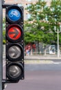 Bicycle traffic lights with red light and arrow