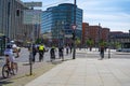 Bicycle traffic at Potsdamer Platz in downtown Berlin.