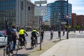 Bicycle traffic at Potsdamer Platz in downtown Berlin. Royalty Free Stock Photo