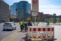 Bicycle traffic at Potsdamer Platz in downtown Berlin. Royalty Free Stock Photo