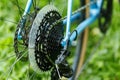 Bicycle transmission close-up. Chain cassette service