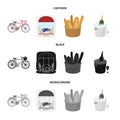 Bicycle, transport, vehicle,cafe .France country set collection icons in cartoon,black,monochrome style vector symbol