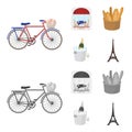 Bicycle, transport, vehicle,cafe .France country set collection icons in cartoon,monochrome style vector symbol stock