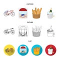 Bicycle, transport, vehicle,cafe .France country set collection icons in cartoon,outline,flat style vector symbol stock