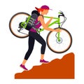 Bicycle travel. Woman climbs uphill Royalty Free Stock Photo