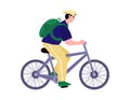 Bicycle trip and summer travel cyclist cartoon vector illustration isolated.