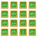 Bicycle types icons set green square