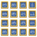 Bicycle types icons set blue square vector