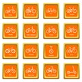 Bicycle types icons set orange square vector