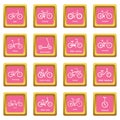 Bicycle types icons set pink square vector