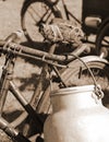 Bicycle used by milkman in the bin of aluminum Royalty Free Stock Photo