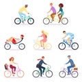 Bicycle vector bikers people character biking on cycle transport illustration set of man woman bicycling and bicyclist Royalty Free Stock Photo