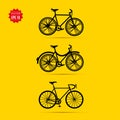 Bicycle vector icons set on yellow background Royalty Free Stock Photo