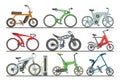 Bicycle vector modern e-bike design bikers cycle biking transport with wheels and pedals illustration bicycling set of