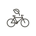 Bicycle vector thin line icon. Outline illustration of a bike with a leaf. Environment friendly. Alternative means of transport Royalty Free Stock Photo