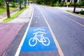 Bicycle and walk lane sign symbol on street in the public park Royalty Free Stock Photo