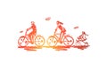 Bicycle, walk, sport, family, active concept. Hand drawn isolated vector.