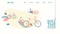 Bicycle website design, vector illustration. Landing page template in modern flat style, creative concept of active