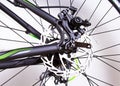 Bicycle wheel: close-up disc brakes, spokes. Cycling, Bicycle Repair Brake Adjustment Royalty Free Stock Photo