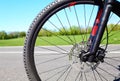 Bicycle wheel with disc hydraulic brakes Royalty Free Stock Photo