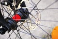 Bicycle wheel with disk brakes Royalty Free Stock Photo