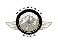 Bicycle wheel. Mountain bike logo, t-shirt print design. Vector illustration. Royalty Free Stock Photo