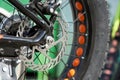 Bicycle wheel in a row close-up wheel detail, bicycle spoke. Royalty Free Stock Photo