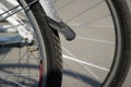 Bicycle wheel in a row close-up wheel detail, bicycle spoke. Royalty Free Stock Photo