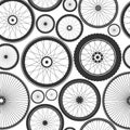 Bicycle wheel seamless pattern. Bike rubber mountain tyre, valve. Fitness cycle, mtb, mountainbike. Vector illustration.