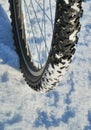 Bicycle wheel on a snow